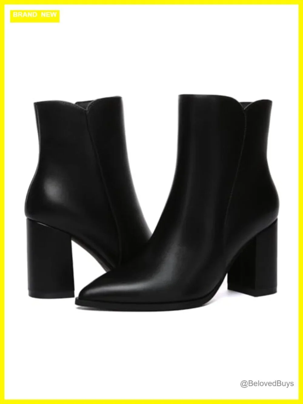 Chunky High Heel Pointed Toe Ankle Booties with Side Zipper
